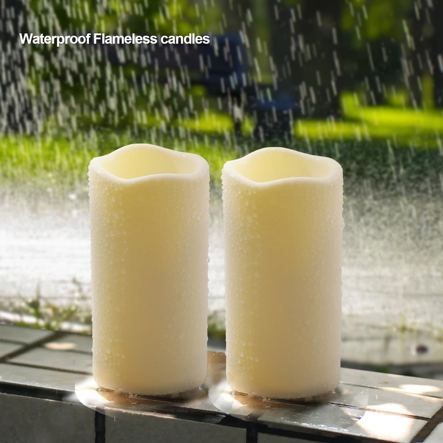 9PACK Outdoor Plastic flameless Candles with Remote Control and Timer, LED Flickering Battery Operated Electric Pillar Candles (D3 xH5.5) for Camping, Weddings, Home Decoration