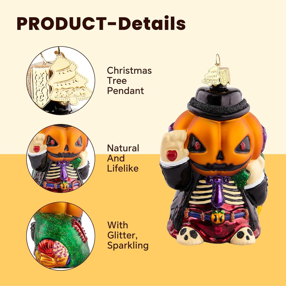 Pumpkin Christmas Tree Ornaments,Hand-Blown Glass Ornaments,Jack-O'-Lanterns Collection Figurine Hanging Ornaments,Christmas Decorations for Halloween Party Holiday Home Gifts