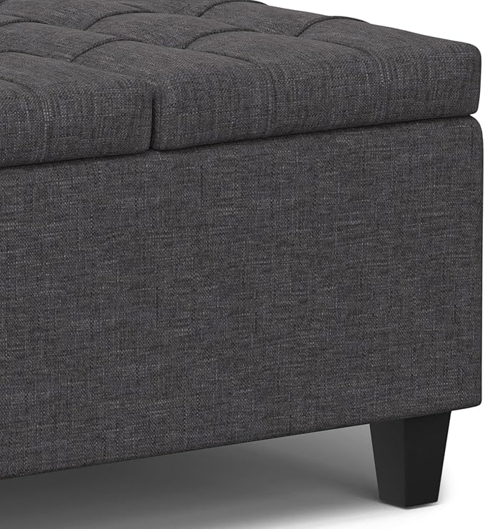SIMPLIHOME Harrison 30 inch Wide Transitional Square Small Coffee Table Storage Ottoman in Slate Grey , Assembled, For the Living Room and Bedroom