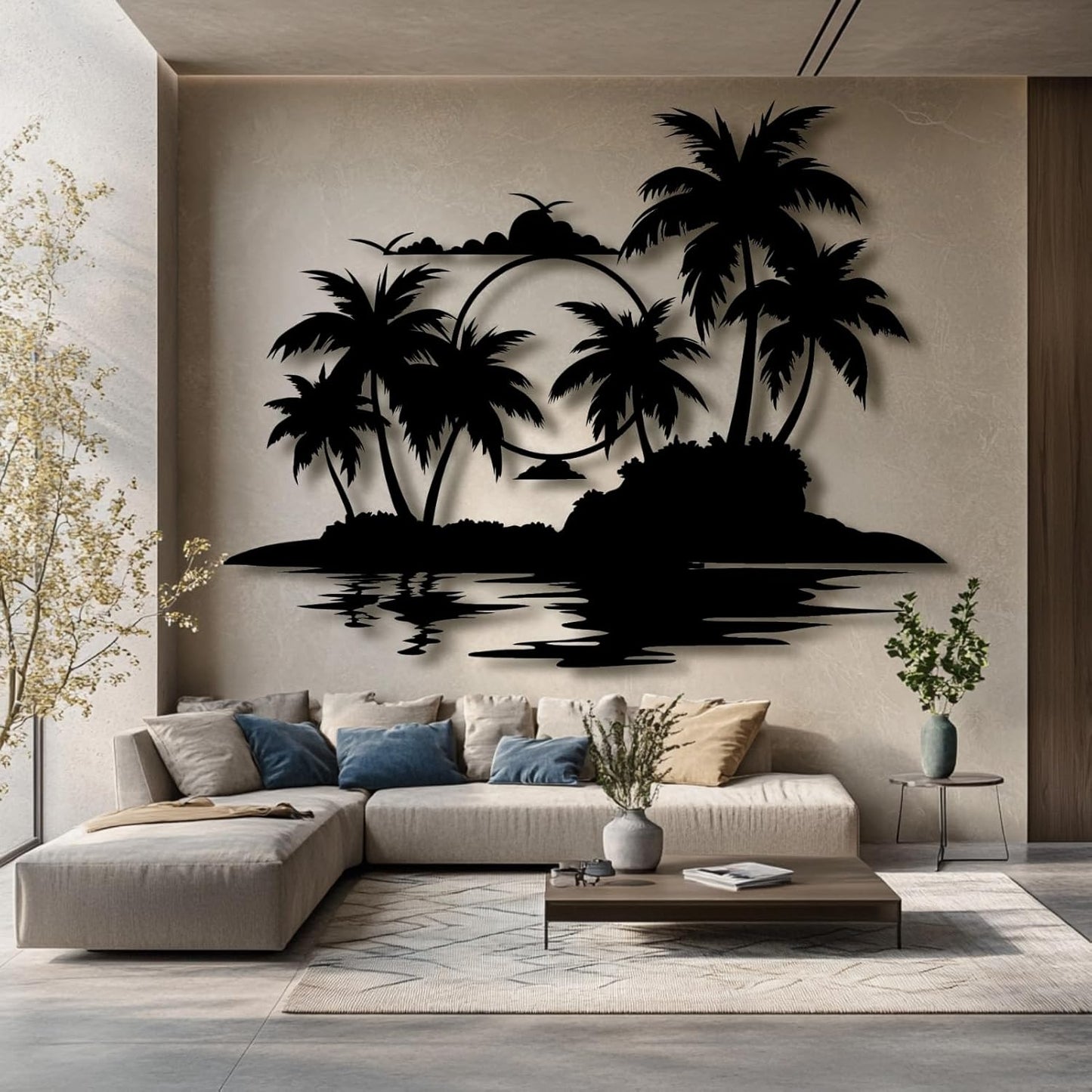 Palm Tree Metal Wall Decor,Palm Tree Metal Wall Art,Metal Palm Tree,Metal Palm Tree Wall Decor,Tropical Metal Wall Art,Beach Wall Decort,Metal Wall Decor (style 2,black,28 L" x 22 W" / 70 x 55 cm)