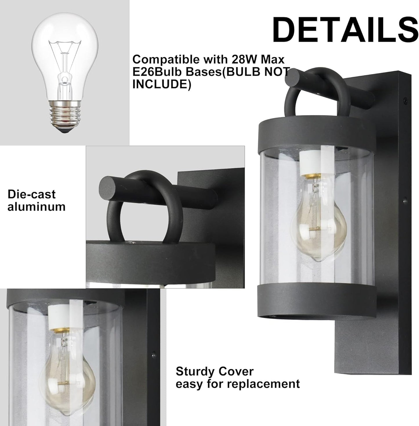 Dusk to Dawn Outdoor Lighting Wall Sconce,Modern Exterior Porch Light Fixture Aluminum with E26 Base 14In for House Patio Garage Front Door,Max 28W