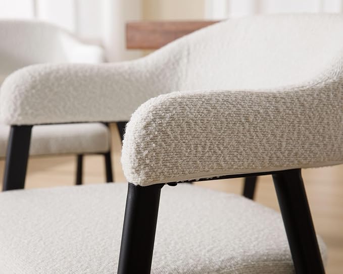 HNY Modern Dining Room Arm Chairs Set of 6, Faux Sherpa Boucle Upholstered Barrel Dining Chairs with Arms Mid-Century White Accent Chair with Metal Legs, Open-Back Kitchen Side Chair for Living Room