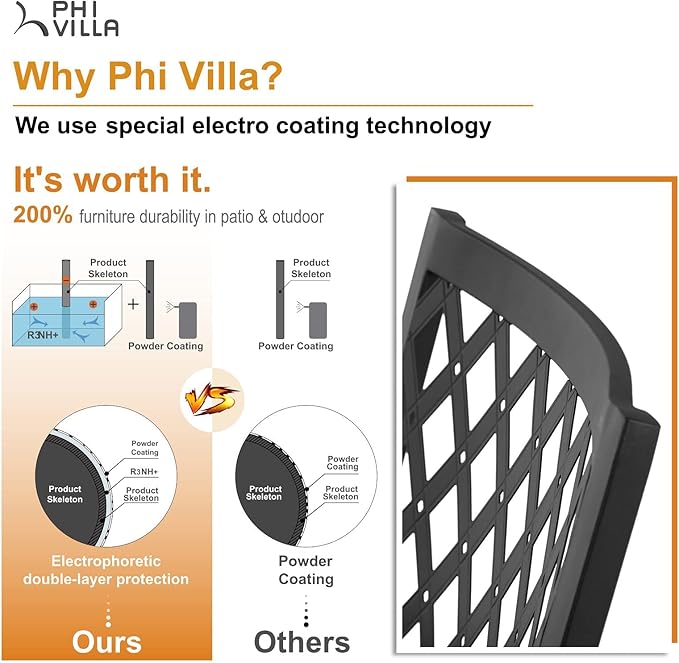 PHI VILLA Metal Outdoor Dining Chairs Set of 6 - Stackable Black Patio Chairs, 300lb Capacity (Diamond)