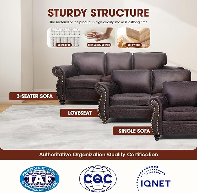 Living Room Furniture Sets,Sofa Sets and Couch Sets for Living Room,Mid-Century Vintage Sofa Couches with Rivet Design (Brown, 2 Loveseat+3 Seater)