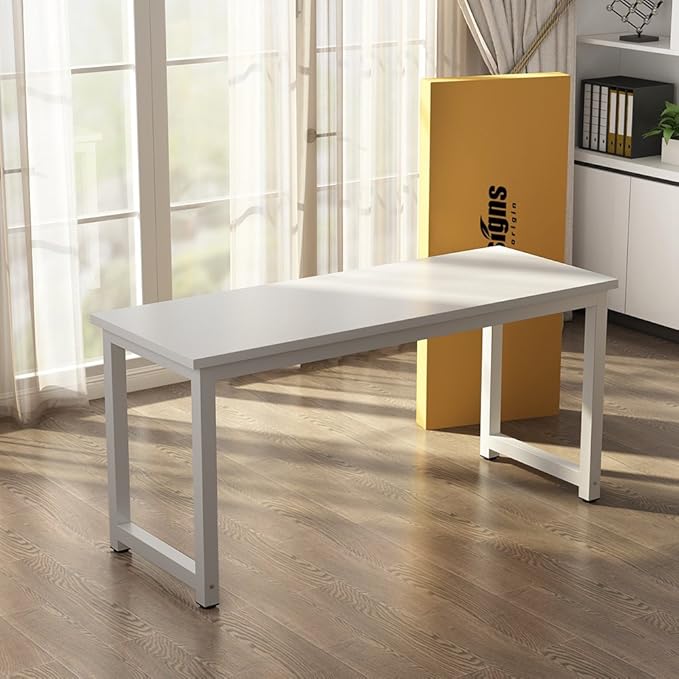 Tribesigns Computer Desk, 63 inch Large Office Desk Computer Table Study Writing Desk for Home Office, White