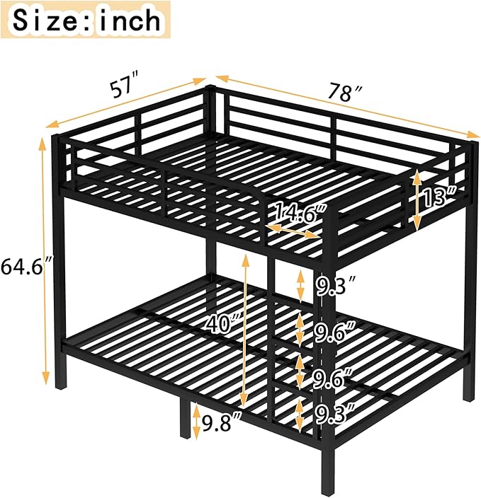 Bellemave Full Over Full Bunk Bed for Adults, Full Size Bunk Beds Frame with Build in Ladder, Black