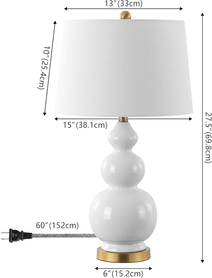 JONATHAN Y JYL4023D Bowen 27.5" Contemporary Transitional Ceramic Gourd LED Table Lamp, White/Brass Gold for Bedroom, Living Room, Kitchen, Home Office, Kids Room