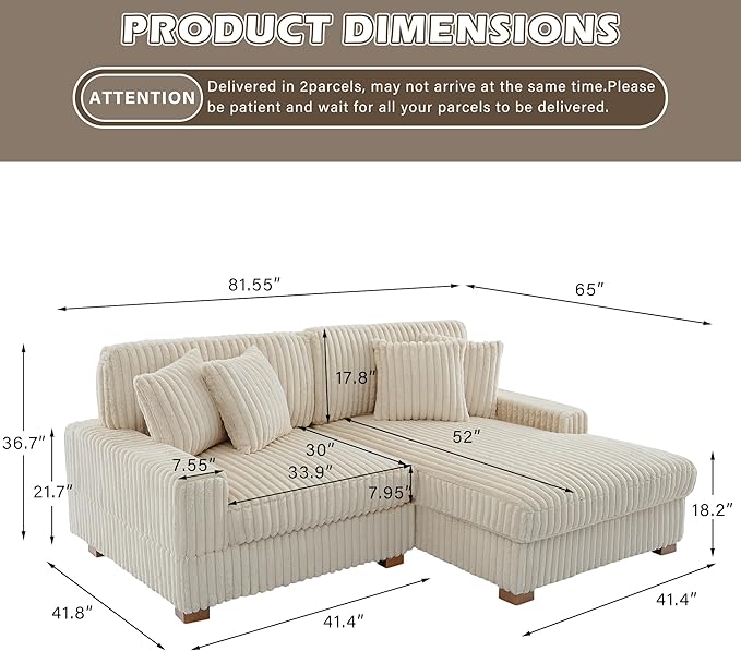Cloud Sectional Couch with L-Shape Chaise, Modern Modular Sofa with Deep Seat, Upholstered Couches for Living Room Bedroom, White