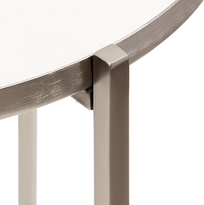 Kate and Laurel Aguilar Modern Round Side Table, 15 x 15 x 24, White and Silver, Genuine Marble Nightstand for Small Spaces and Living Room Décor