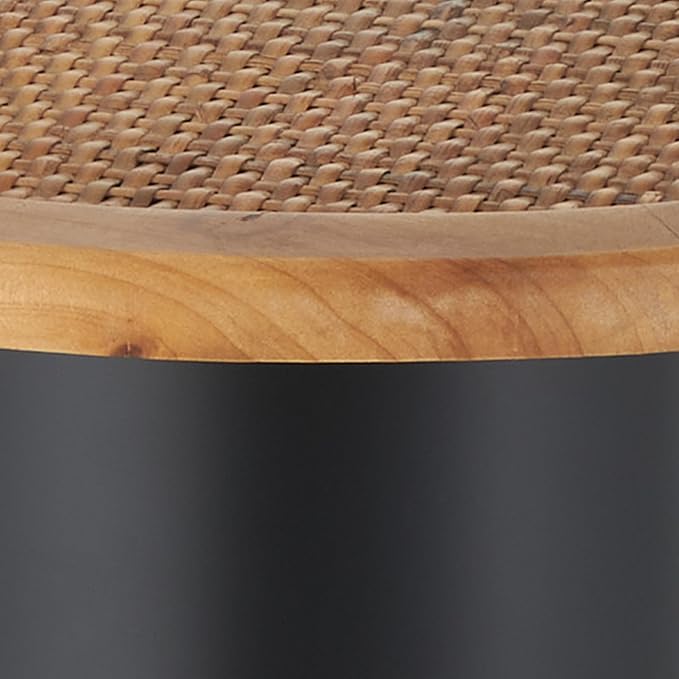 Deco 79 Metal Handmade Side End Accent Table Pedestal End Table with Brown Rattan Tabletop, Side Table 16" x 16" x 20", Black