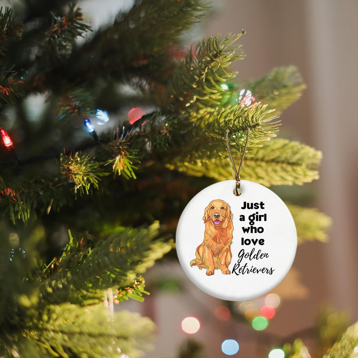 Golden Retriever Ornaments for Christmas Tree, Dogs Lovers Gifts for Women, Just a Girl Who Loves Golden Retriever Ceramic Christmas Tree Ornaments