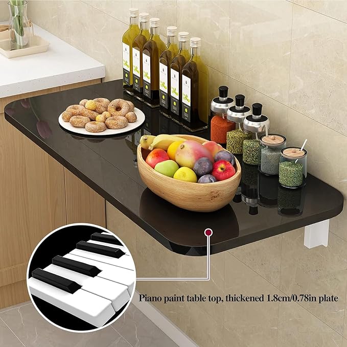 Wall Mounted Folding Table,Black Floating Desk for Small Spaces,Stainless Steel Bracket Laundry Folding Table,Wall Folding Desk,Home Bars and Dining Establishments(100x50cm/39.4"×19.7")