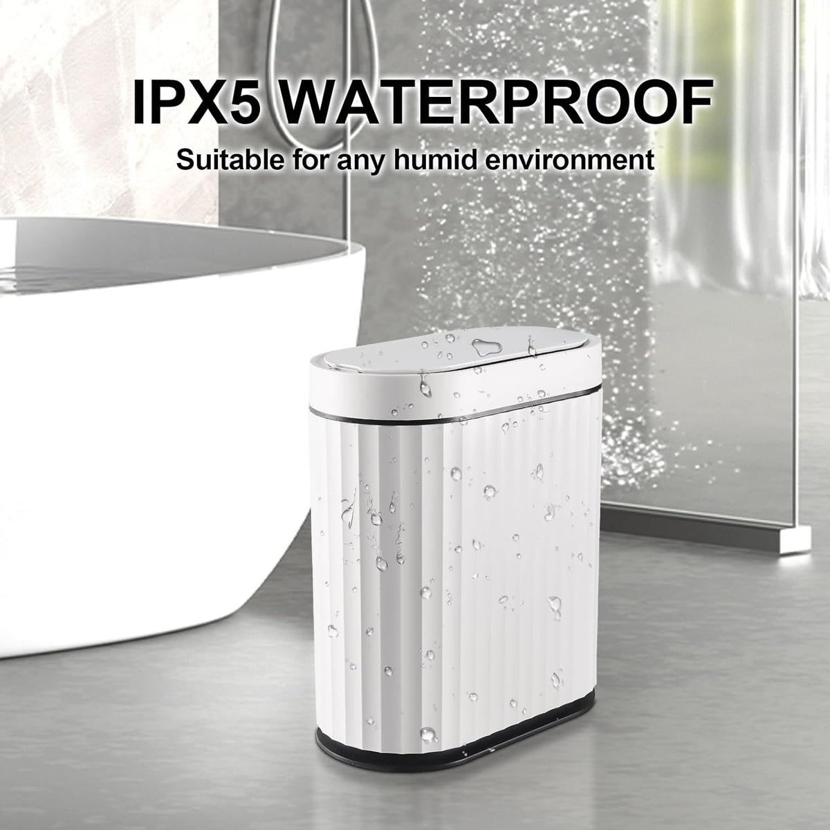 ELPHECO Bathroom Trash Can with Lid 2 Gallon Small Sensor Garbage Can, 9 Liter Slim Smart Trash Bin, Waterproof Automatic Wastebasket, Narrow Plastic Garbage Bin for Bathroom, Black and White