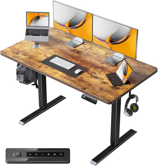 FEZIBO One-Piece Standing Desk Adjustable Height Stand up Home Office Desk, 48x24 Inch Electric Standing Computer Desk, with 4 Memory Presets, Headphone Hook, Rustic Brown