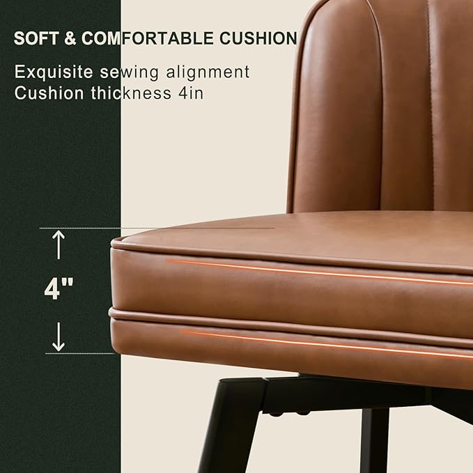 Swivel Counter Height Bar Stools Set of 3, 26'' Modern Barstools with Backs and Metal Legs, Upholstered Bar Chairs, Faux Leather Dark Brown Stools for Kitchen Island Chairs