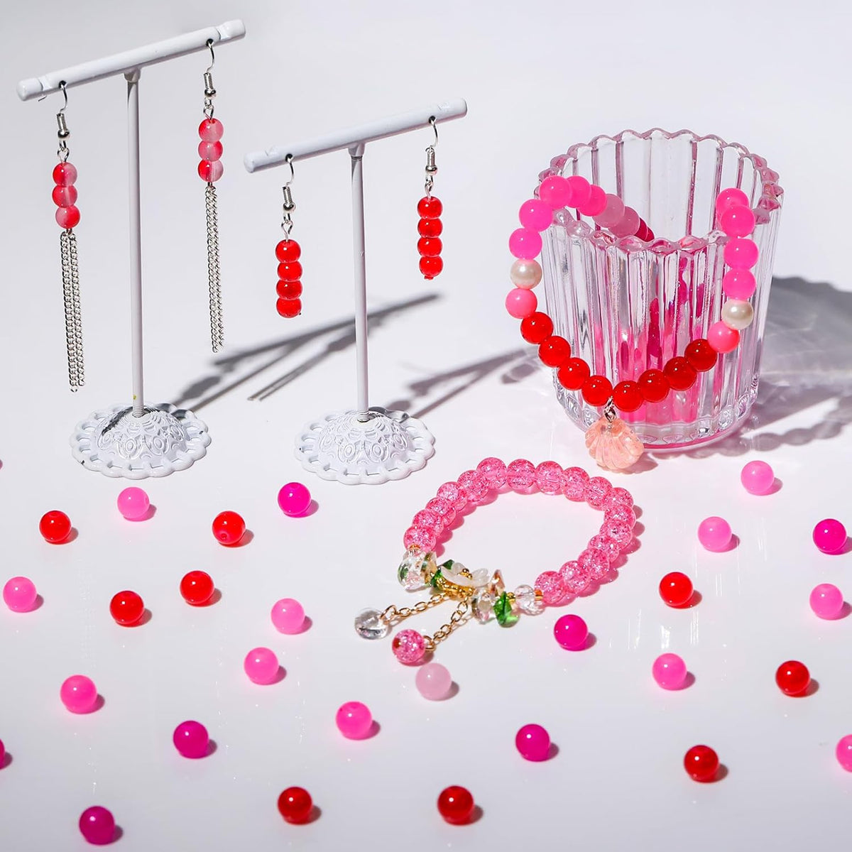 XSEINO About 1200PCS 6mm Glass Beads Bracelet Making Kit,24 Assorted Red and Pink Series Colorful Crystal Beads for Bracelet and Jewelry Making and DIY Crafts,Friendship Bracelets