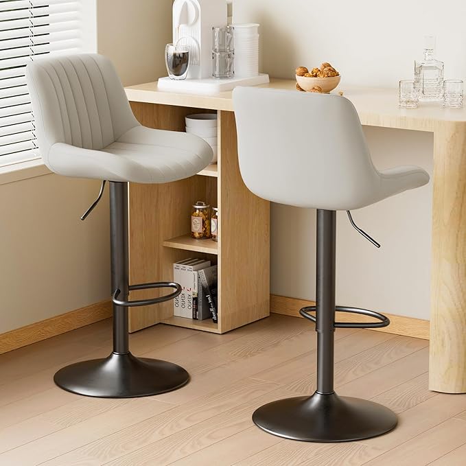 Nalupatio Bar Stools Set of 2, Adjustable Modern Swivel Bar Stools with Backs, Counter Height Performance Fabric Island Chairs for Home Kitchen, Light Gray
