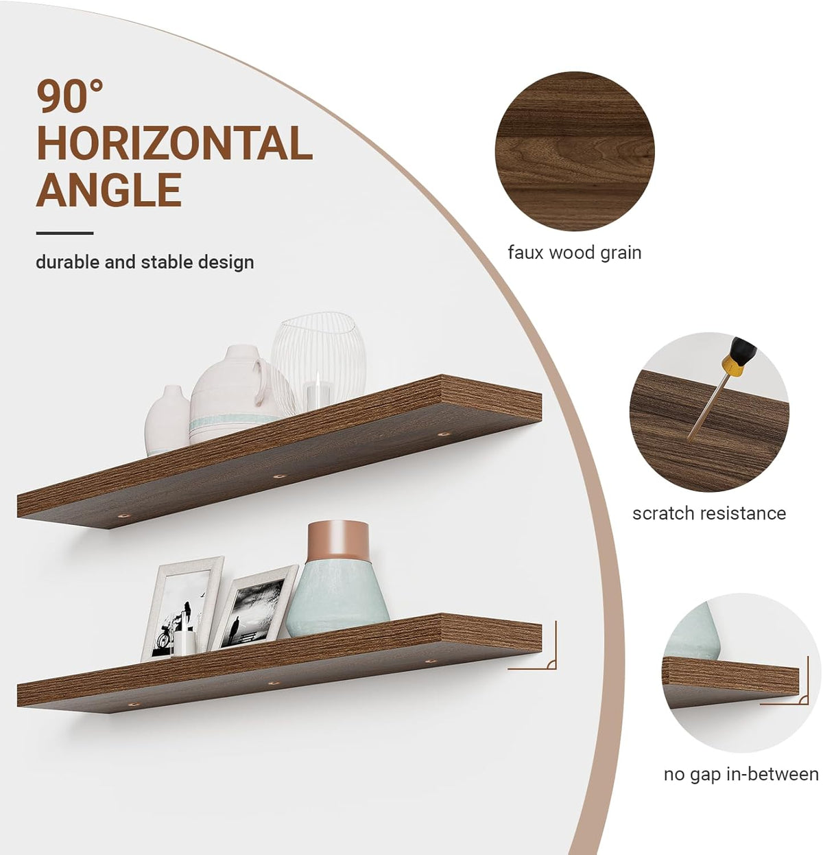 Heimlove Floating Shelves for Wall 48 Inches Long,9.3" Deep Walnut Floating Shelf Set of 2,Wall Mounted Wood Shelves for Bathroom Bedroom Living Room Kitchen Office,Shelf for Books Storage Room Decor