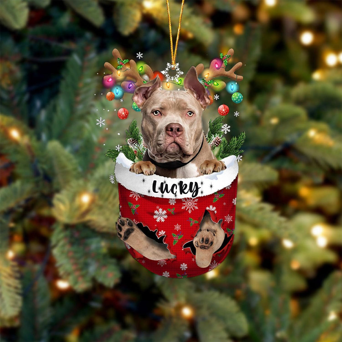 American Bully Dog Christmas Ornament, American Bully in Snow Pocket Christmas Tree Ornament, Dog Lovers Gift Idea Xmas Decor, Christmas Decorations for Tree, Christmas Ornament Gift for Dog Lovers