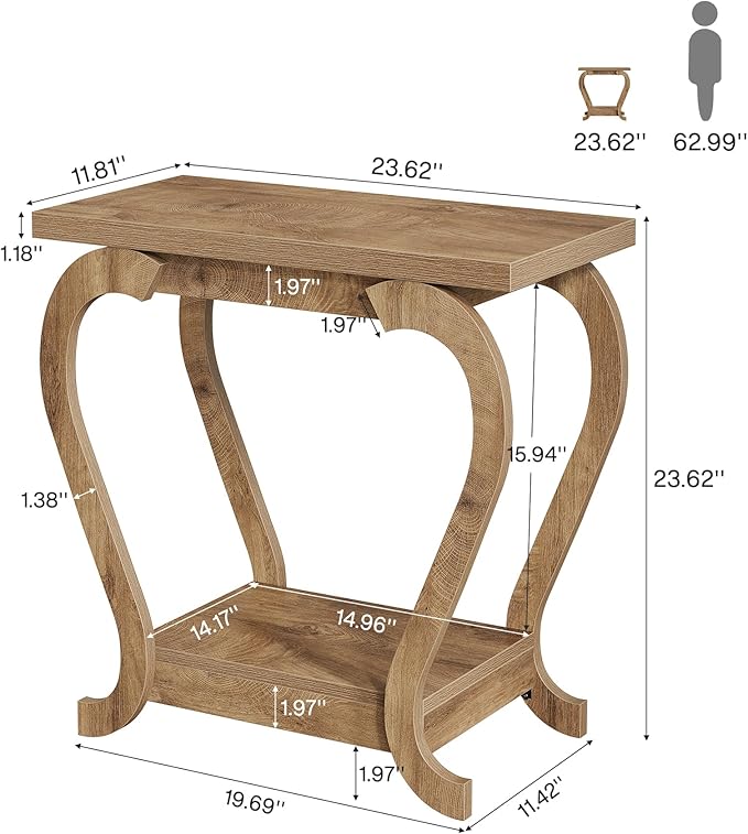 Tribesigns End Table, Narrow Wood Side Table with Storage Shelves, 2-Tier Bedside Accent Furniture for Living Room, Small Spaces, Bedroom, Brown (2, Brown)