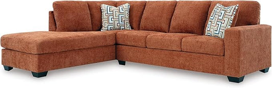 Signature Design by Ashley Aviemore Casual L-Shaped 2-Piece Sectional with Chaise and Loose Seat Cushions, Accent Pillows Included, 110" Wide, Burnt Orange