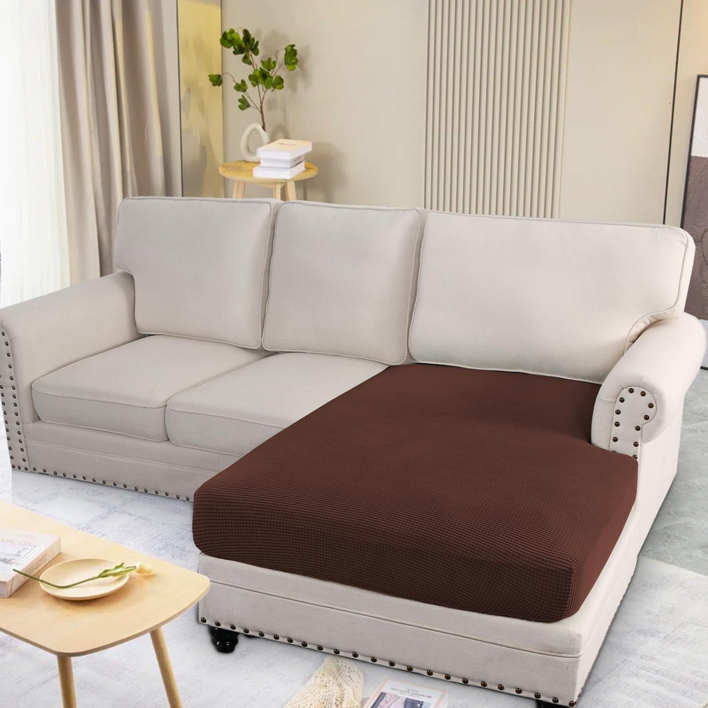 H.VERSAILTEX Super Stretch Individual Chaise Cover Sectional Couch Covers for L Shaped Sofa Both Left/Right Featuring Thick Jacquard Textured Twill Fabric (1 Piece Chaise Cover Large, Burnt Brick)