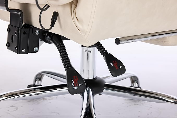 DYHOME Executive Office Chair with Massage and Footrest Heavy Duty Task Desk Swivel Ergonomic Chairs with Lumbar Support Wheels Flip-up Arms Adjustable Height,Leather Beige Computer Gaming Chairs