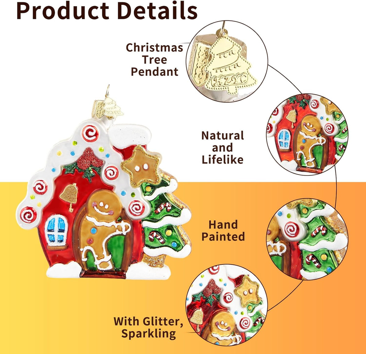 Gingerbread Christmas Ornaments for Tree,Hand-Blown Glass Ornament,Gingerbread Collection Figurine Hanging Ornaments,Christmas Tree Decorations for Gingerbread Lovers Holiday Birthday Party Gifts