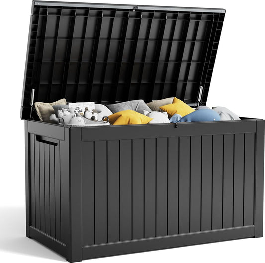 XXL 230 Gallon Large Resin Deck Box, Outdoor Lockable Storage Box for Patio Cushions Storage Furniture, Pool Supplies, Garden Tools, Weatherproof and UV Resistant- Black (230 Gallon)