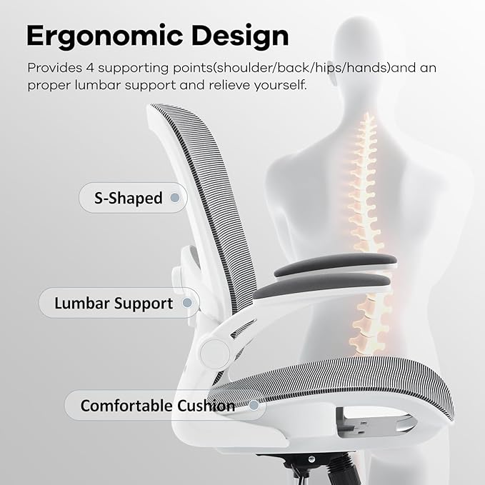 Office Chair Mesh Seat,Ergonomic Mesh Desk Chair with Adjustable Lumbar Support,Computer Chair with Flip-up Armrests, Rolling Executive Chairs, Home Office Chair(Grey)