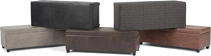 SIMPLIHOME Avalon Storage Ottoman Bench - 48 inch Wide Upholstered Tweed Look Fabric Rectangular Lift-Top Ottoman in Dark Grey, Contemporary Storage Bench for Living Room with High-Density Foam