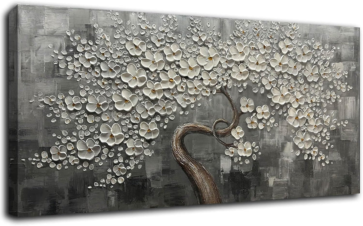 SDYA White Flower Wall Decor Living Room Decor Bedroom Decor Aesthetic Hand-Painted Flower Artwork for Bathroom Office Wall Decoration 24" x 48"