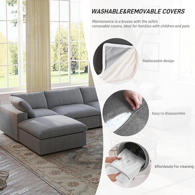 WJShome 80.3" Cloud Modular Sectional Sofa with Thick Cushion, Wide LoveSofa Minimalist Sofa Couch,Deep Seat Couches for Living Room Sofa Sets(Light Grey, LoveSeat)