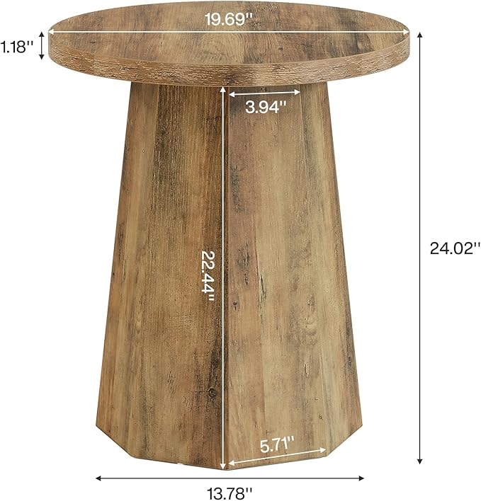 Tribesigns Farmhouse Round End Table, Wooden Couch Side Table with Octagonal Base, Rustic Brown Nightstand Pedestal Accent Furniture for Living Room, Bedroom (2)