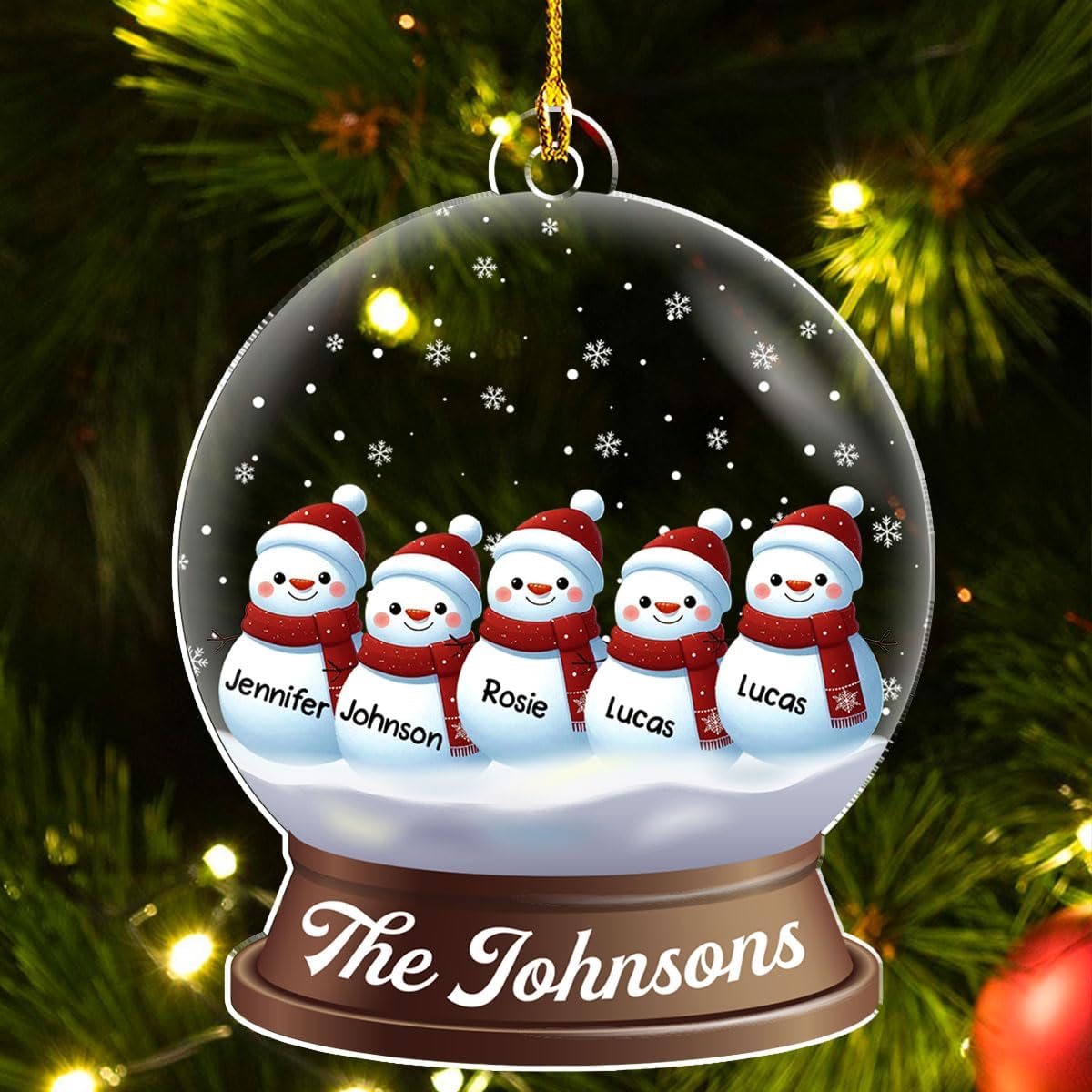 Personalized Family Christmas Acrylic Ornament 2024 - Custom Name Snowman Family Members up to 10 People, Snow Globe Ornament Gifts for Family Tree Decoration (A03, 2 Names)
