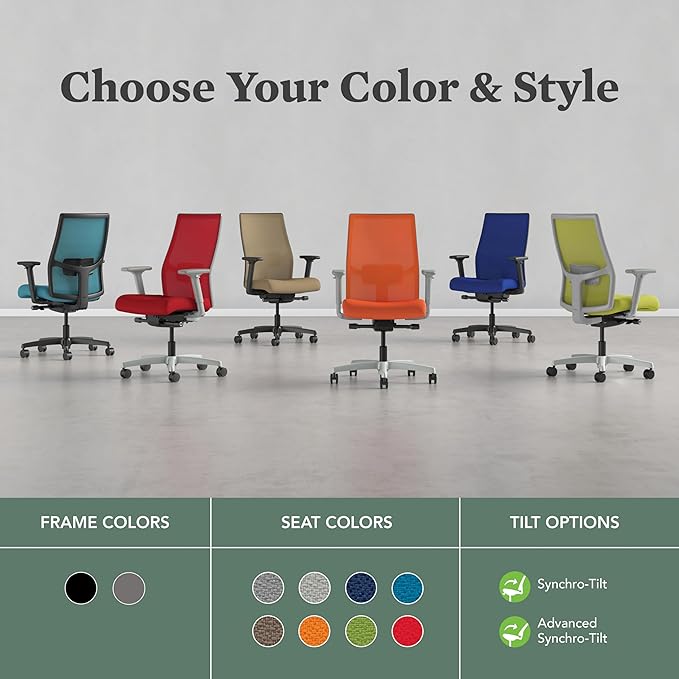 HON Ignition 2.0 Mid Back Task Chair, Spectrum Mesh, Advanced Synchro-Tilt Control, Office Chair with Lumbar Support, Height and Width Adjustable Arms, Titanium Frame, Linen