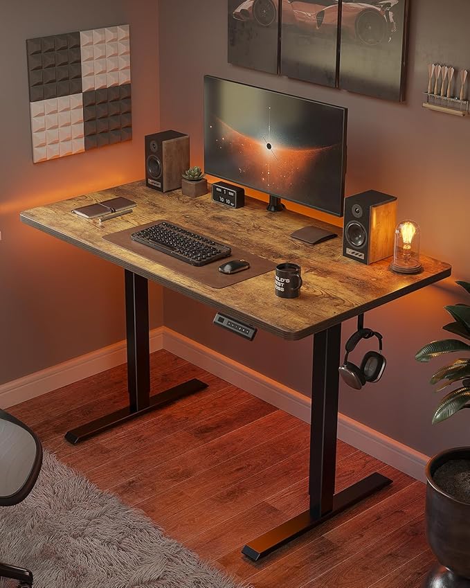 FEZIBO One-Piece Standing Desk Adjustable Height Stand up Home Office Desk, 32x24 Inch Electric Standing Computer Desk, with 4 Memory Presets, Headphone Hook, Rustic Brown