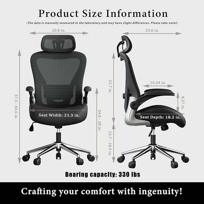 Black Ergonomic Home Office Desk Chair, Premium Thickened Leather Curved seat with Breathable mesh Back, 3D headrest and Adjustable Lumbar Support, Ideal Chair for Office or Gaming, Black