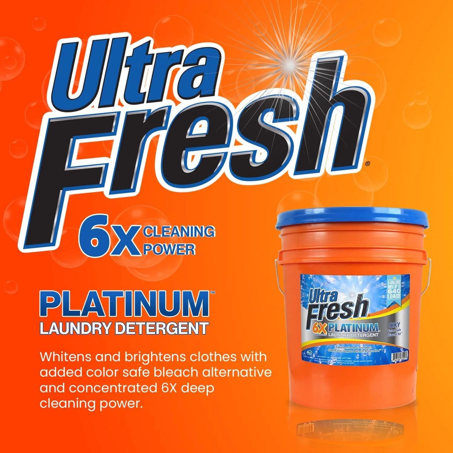 Ultra Fresh Liquid Laundry Detergent, 6X Platinum, 5 Gal, OXY Color Safe Bleach Alt™ - Household Cleaning Supplies and Accessories for Clothing and Fabric Items