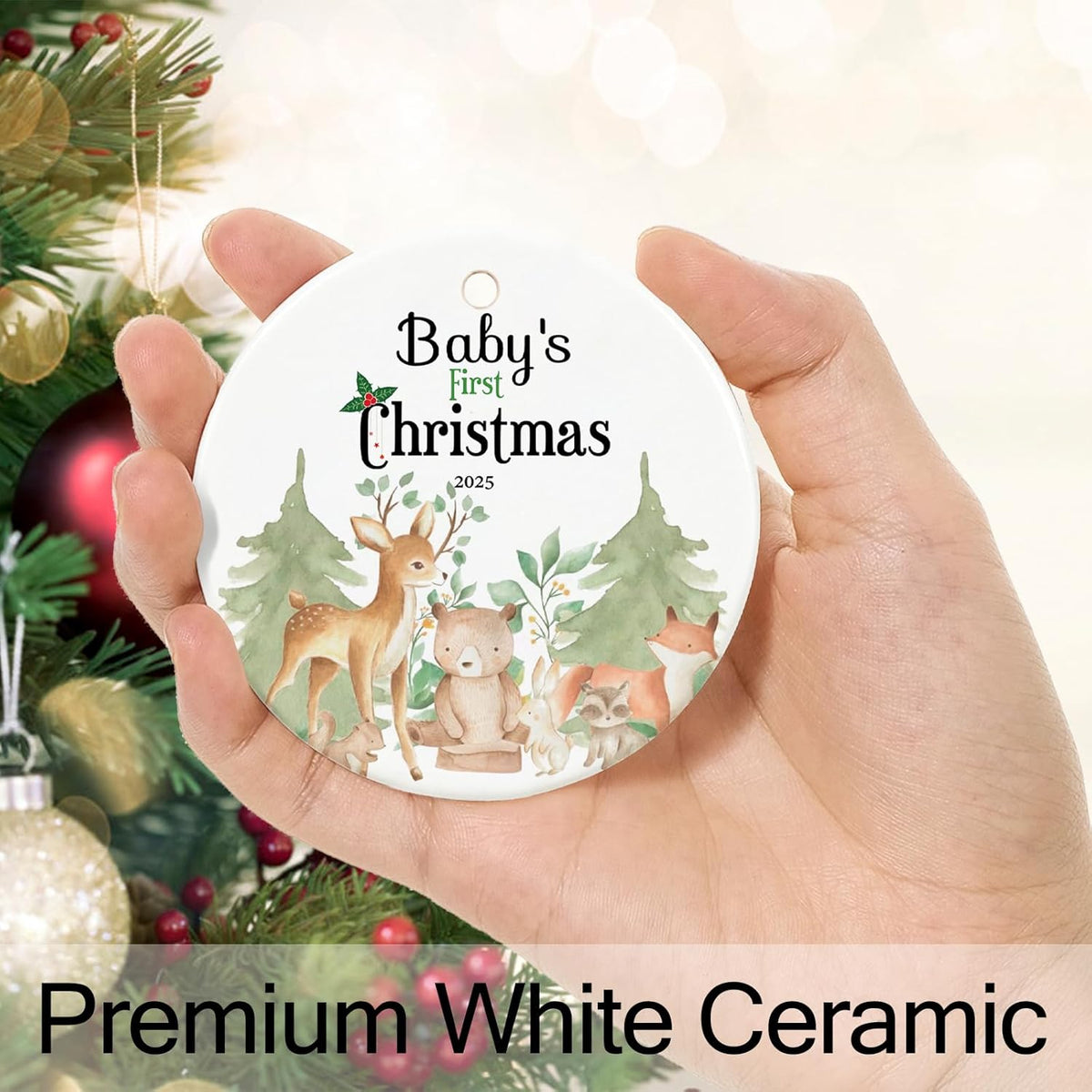 Baby's First Christmas Ornament 2025,Babys First Christmas Ornament for Girl,Boy, Ceramic Keepsake Babies Ornaments with Ribbon and Gift Box
