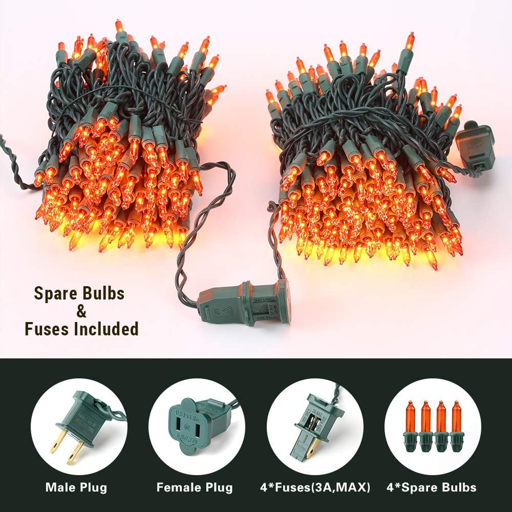 BrizLabs Orange Lights, 150 Counts 34.8ft Incandescent Halloween Lights Connectable, UL Certified Orange String Light, Mini Light Set for Indoor Outdoor Halloween Christmas Tree Party Decor