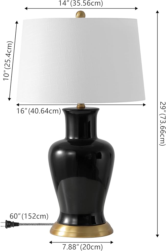 JONATHAN Y JYL4026F Julian 29" Traditional Classic Ceramic Urn LED Table Lamp, Black for Bedroom, Living Room, Kitchen, Home Office, Kids Room