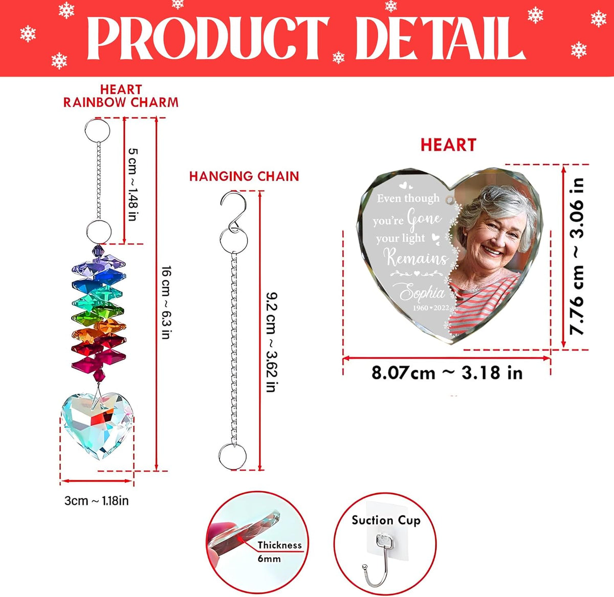 2025 Personalized Memorial Acrylic Ornament – Christmas-Birthday-Anniversary Keepsake for Loss of Loved One – Custom Photo Name Year – in Loving Memory Heart Decoration (Memorial001)