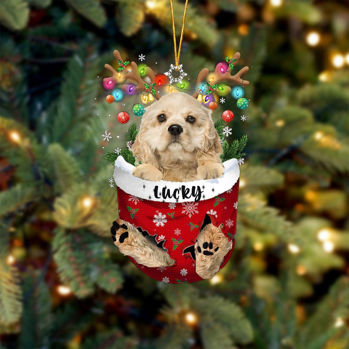 Cream Cocker Spaniel Dog Christmas Ornament, Cream Cocker Spaniel in Snow Pocket Christmas Tree Ornament, Dog Lovers Gift Idea Xmas Decor, Christmas Decorations for Tree, Ornament Gift for Dog Lovers