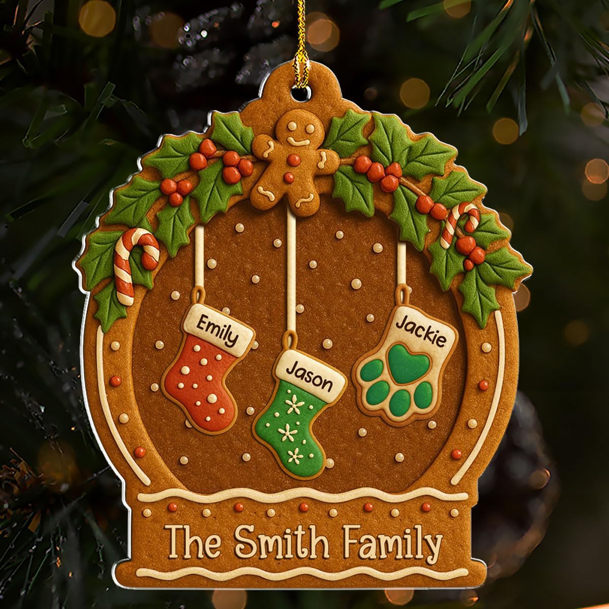 Personalized Family Ornament Christmas Cookies Style - Custom Stockings and Names Acrylic Ornament Gift Stocking Stuffers White Elephant Ideas (7)