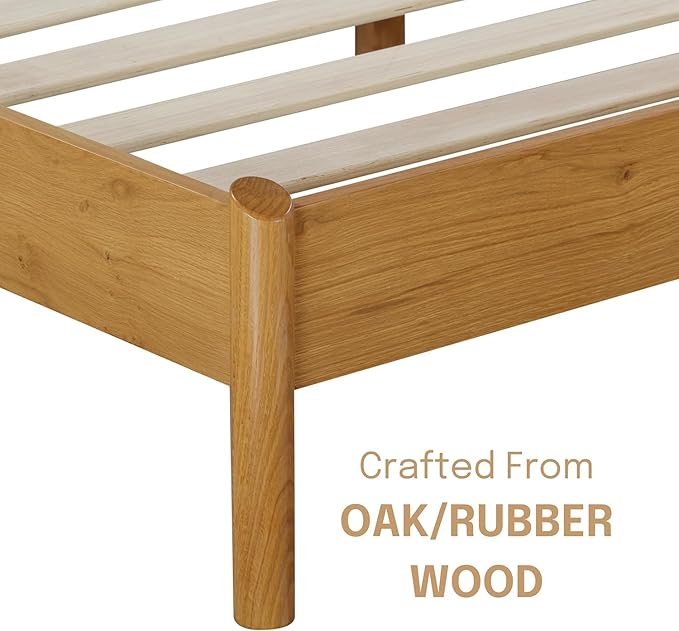 NTC Gem Wooden Bed Frame with Headboard and Natural Rattan, Solid Oak/Rubber Wood Foundation with Silent Slats, 1000 Lb Capacity, Effortless Assembly (Natural Cane - Rustic Oak, King)