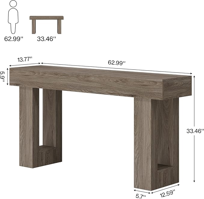 Tribesigns Console Table, 63" Farmhouse Entryway Table, Rectangular Wooden Accent Console for Entrance, Hallway & Living Room (Grey)