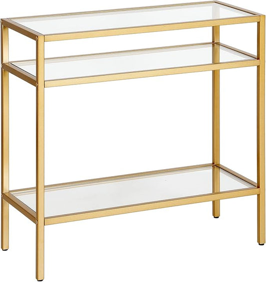 Henn&Hart 24" Wide Rectangular Rectangular Side Table in Brass, Table for Living Room, Bedroom