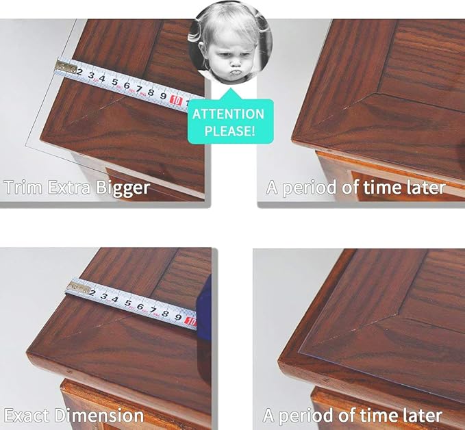 NECAUX Custom 32 x 72 Inch Frosted Table Cover Protector, 1.5mm Thick Wood Grain Transparent Table Pad Non-Slip Tablecloth Plastic Protective Pad for 6 Foot Dining Room Table, Meeting Table
