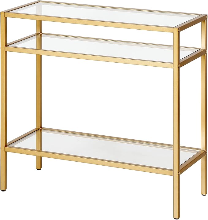 Henn&Hart 24" Wide Rectangular Rectangular Side Table in Brass, Table for Living Room, Bedroom